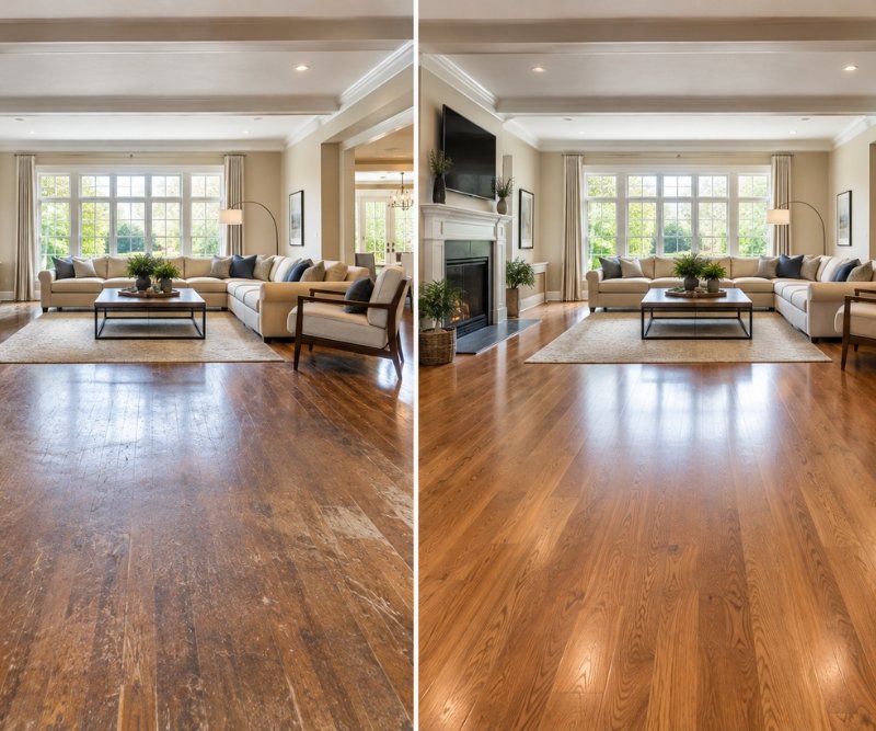 Hardwood flooring installation before and after in Morris County, NJ