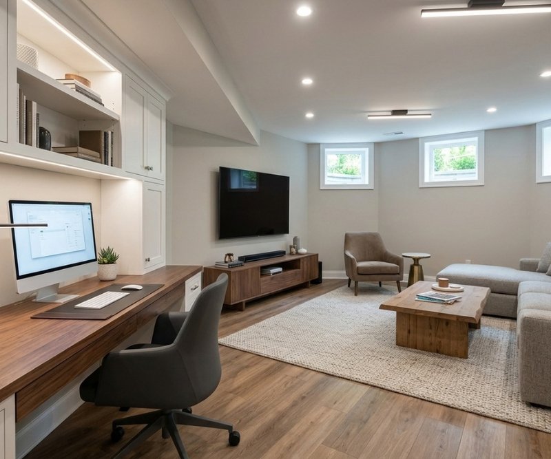 Multifunctional finished basement in New Jersey