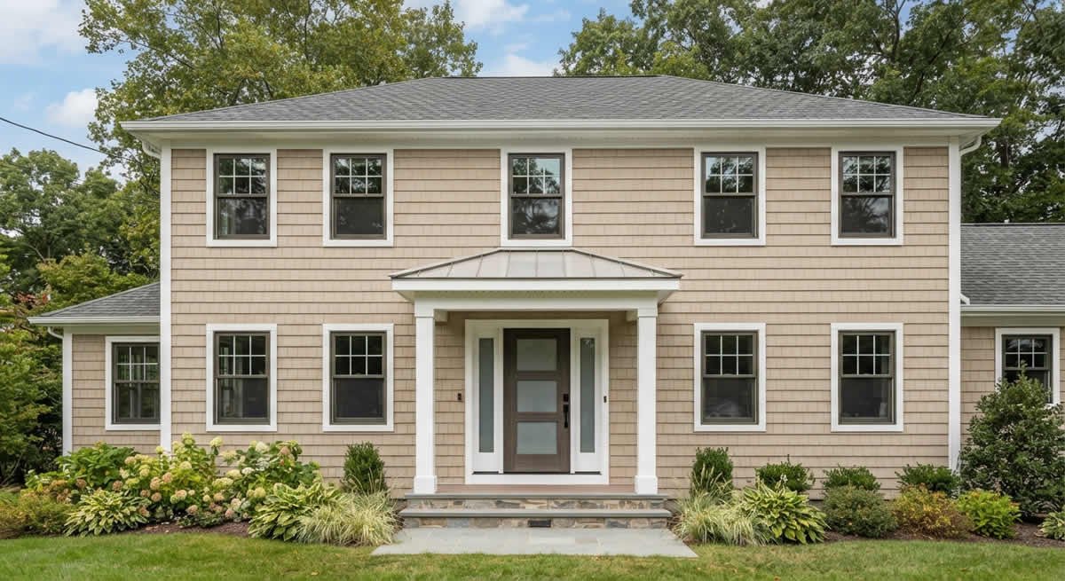 New energy-efficient windows and front entry door installed on a home in New Jersey